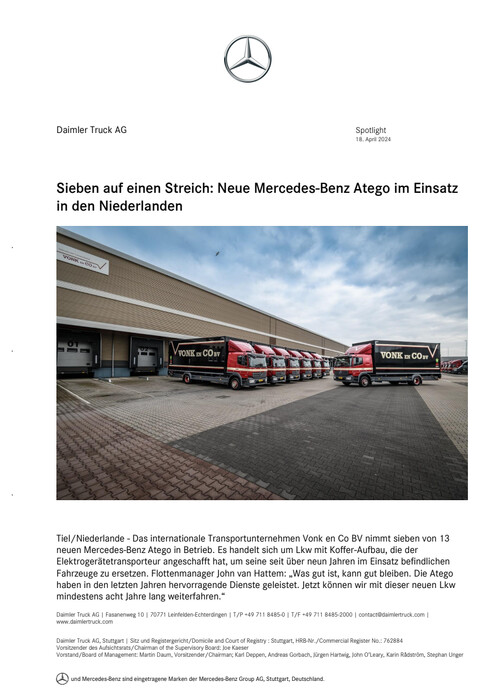 Sieben auf einen Streich: Neue Mercedes-Benz Atego im Einsatz in den Niederlanden