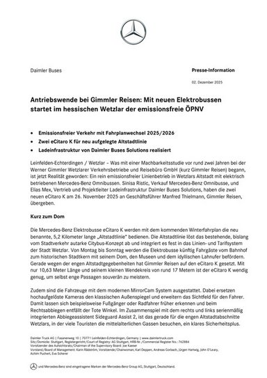 Antriebswende bei Gimmler Reisen: Mit neuen Elektrobussen startet im hessischen Wetzlar der emissionsfreie ÖPNV