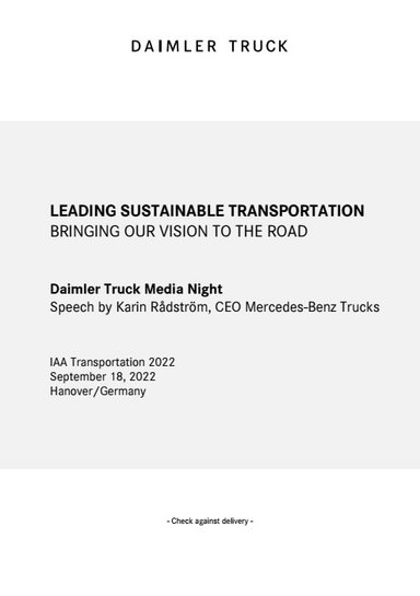 IAA Transportation 2022 - Daimler Truck Media Night - Speech Karin Rådström
