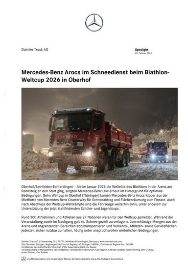 Mercedes-Benz Arocs im Schneedienst beim Biathlon-Weltcup 2026 in Oberhof