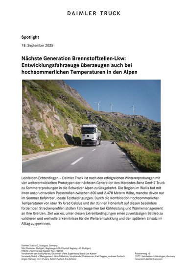 Nächste Generation Brennstoffzellen-Lkw: Entwicklungsfahrzeuge überzeugen auch bei hochsommerlichen Temperaturen in den Alpen