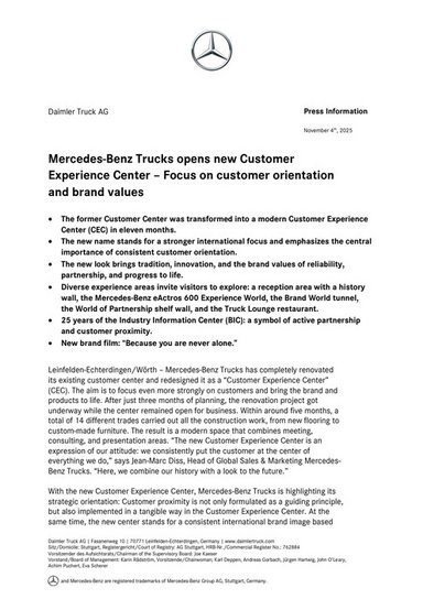 Mercedes-Benz Trucks opens new Customer Experience Center – Focus on customer orientation and brand values