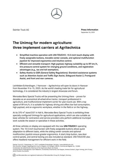 The Unimog for modern agriculture:  three implement carriers at Agritechnica