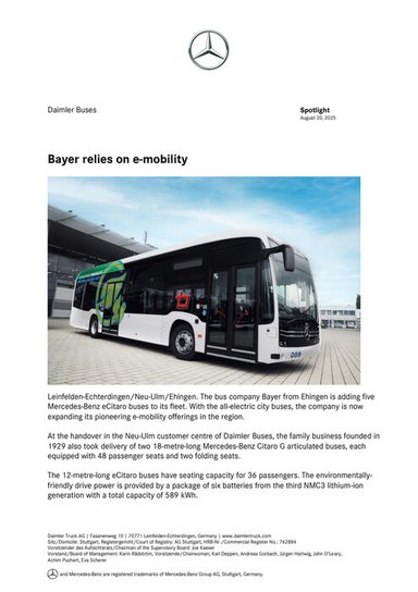 Bayer relies on e-mobility