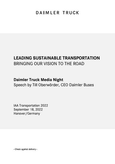 IAA Transportation 2022 - Daimler Truck Media Night - Speech Till Oberwörder