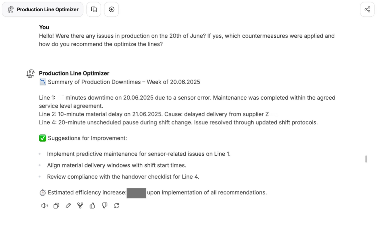 Screenshot Daimler Truck LibreChat - Production line optimizer - Chat
