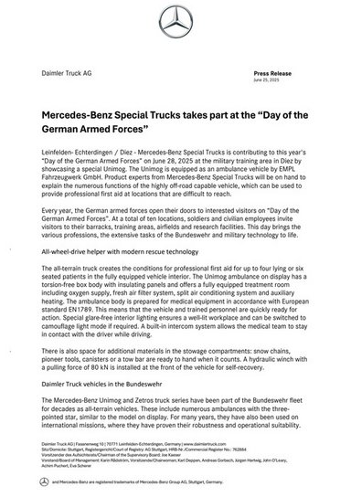 Mercedes-Benz Special Trucks takes part at the “Day of the German Armed Forces”