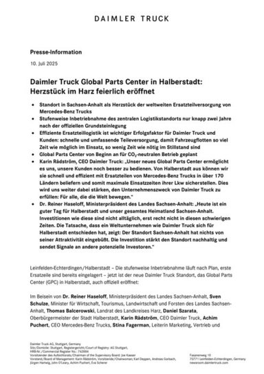 Daimler Truck Global Parts Center in Halberstadt: Herzstück im Harz feierlich eröffnet