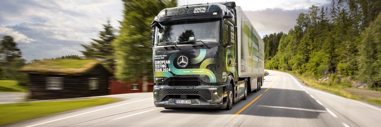 Mercedes-Benz eActros 600 driving on a country road