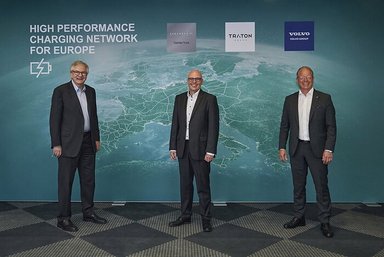 Daimler Truck, TRATON GROUP und Volvo Group planen Aufbau eines europäischen Hochleistungs-Ladenetzes für schwere Lkw