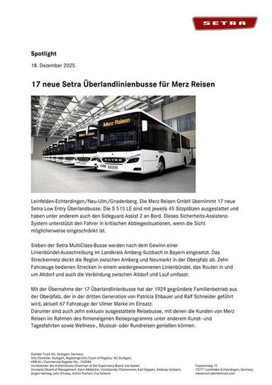 17 neue Setra Überlandlinienbusse für Merz Reisen