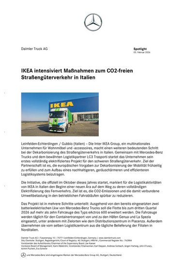 IKEA intensiviert Maßnahmen zum CO2-freien Straßengüterverkehr in Italien