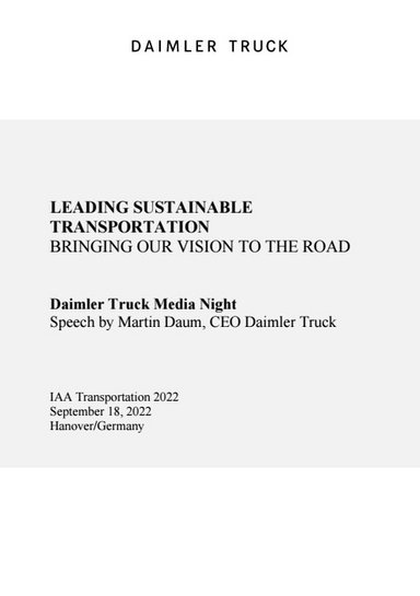 IAA Transportation 2022 - Daimler Truck Media Night - Speech Martin Daum