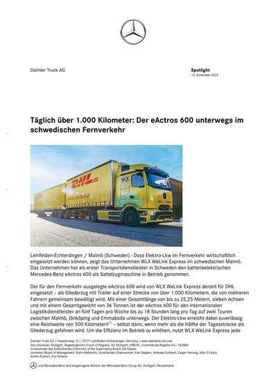 Täglich über 1.000 Kilometer: Der eActros 600 unterwegs im schwedischen Fernverkehr