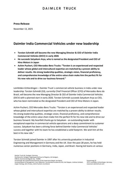 Daimler India Commercial Vehicles under new leadership
