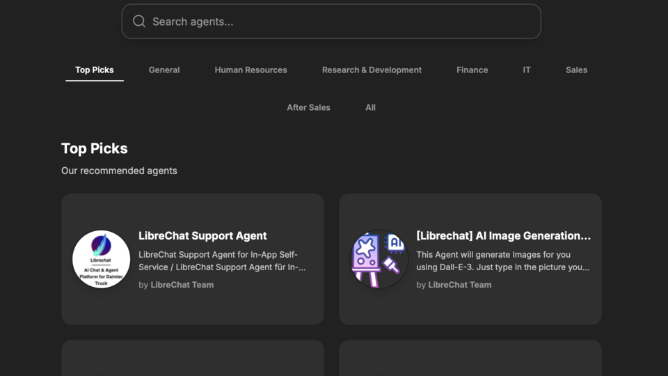 Screenshot Daimler Truck LibreChat -Agent Marketplace