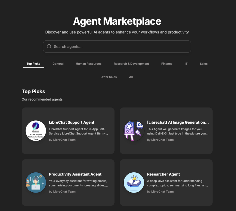 Screenshot Daimler Truck LibreChat -Agent Marketplace