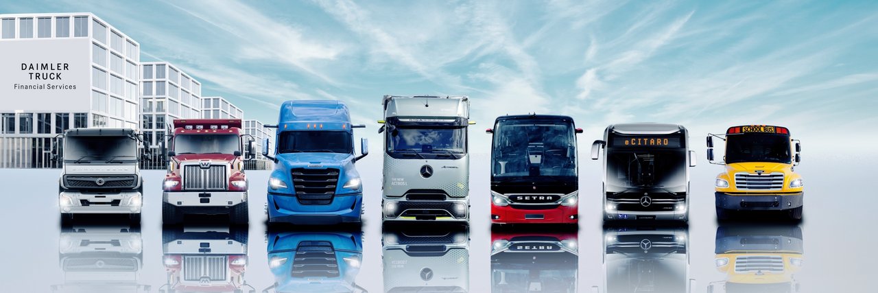 Daimler Truck Brand Range with Financial Services and reflection