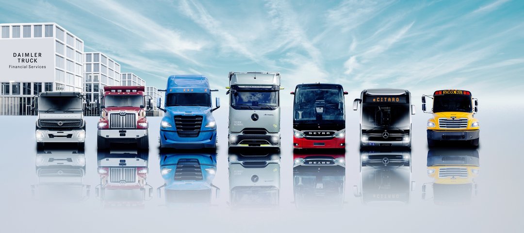 Daimler Truck Brand Range with Financial Services and reflection