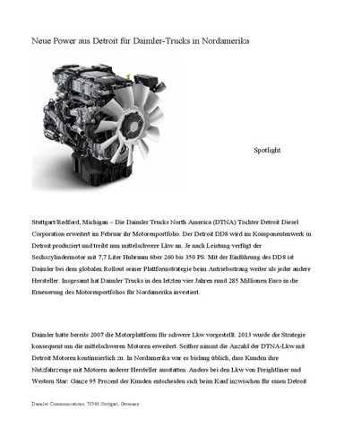 Neue Power aus Detroit für Daimler-Trucks in Nordamerika