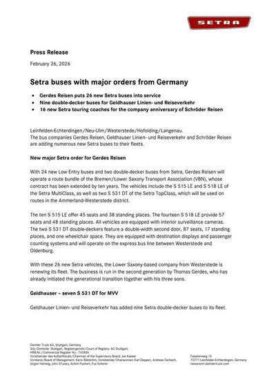 Setra buses with major orders from Germany
