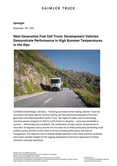Next Generation Fuel Cell Truck: Development Vehicles Demonstrate Performance in High Summer Temperatures in the Alps