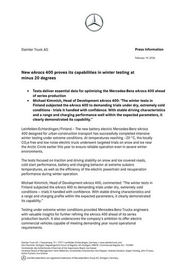 New eArocs 400 proves its capabilities in winter testing at  minus 20 degrees