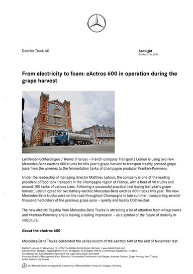 From electricity to foam: eActros 600 in operation during the grape harvest