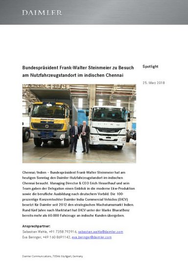 Bundespräsident Frank-Walter Steinmeier zu Besuch am Nutzfahrzeugstandort im indischen Chennai