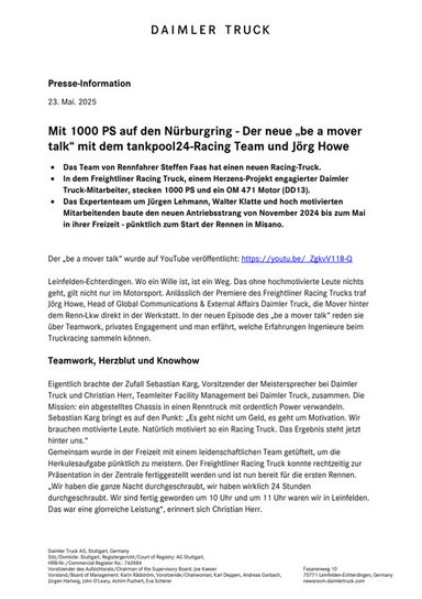 Mit 1000 PS auf den Nürburgring - Der neue „be a mover talk“ mit dem tankpool24-Racing Team und Jörg Howe