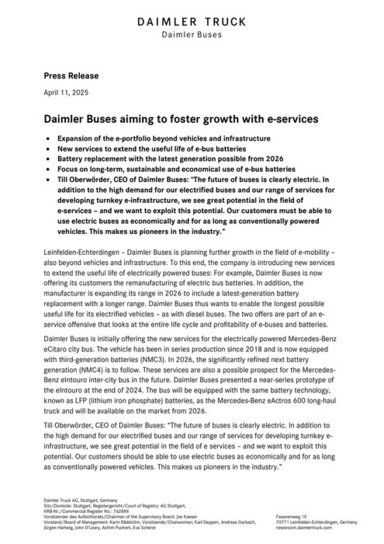 Daimler Buses aiming to foster growth with e-services