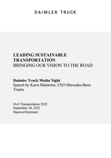 IAA Transportation 2022 - Daimler Truck Media Night - Speech Karin Rådström