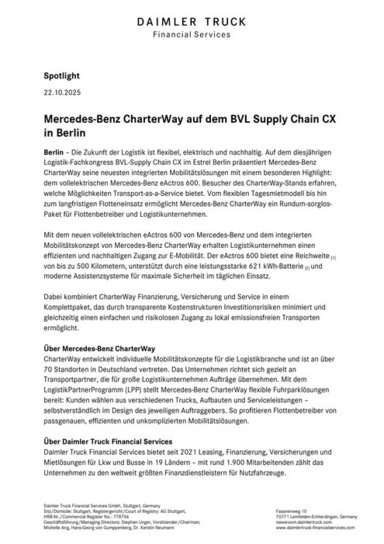 Mercedes-Benz CharterWay auf dem BVL Supply Chain CX in Berlin