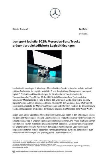 transport logistic 2025: Mercedes-Benz Trucks präsentiert elektrifizierte Logistiklösungen