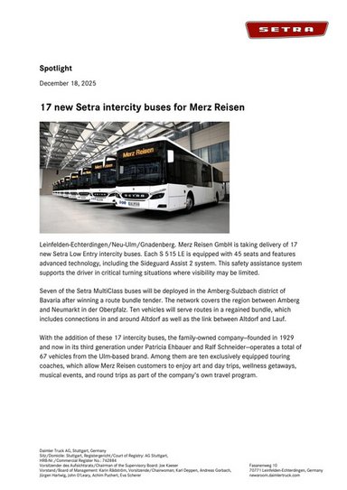 17 new Setra intercity buses for Merz Reisen