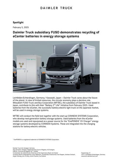 Daimler Truck subsidiary FUSO demonstrates recycling of eCanter batteries in energy storage systems