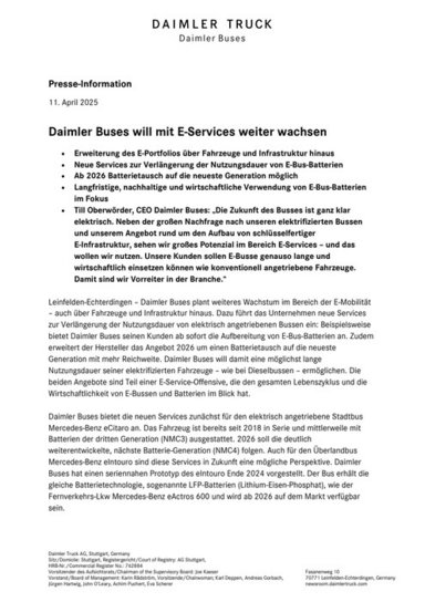 Daimler Buses will mit E-Services weiter wachsen