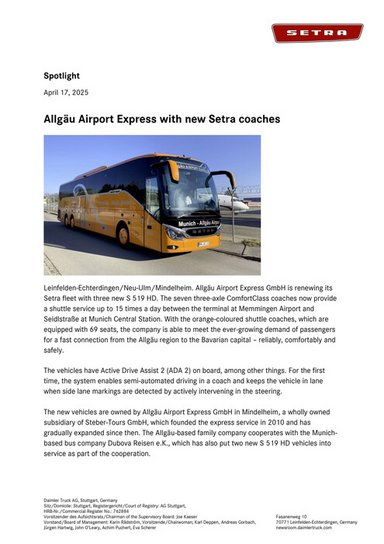 Allgäu Airport Express with new Setra coaches