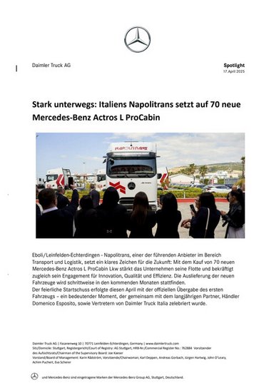Stark unterwegs: Italiens Napolitrans setzt auf 70 neue  Mercedes-Benz Actros L ProCabin