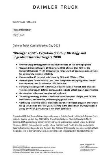 Daimler Truck Capital Market Day 2025 | “Stronger 2030” - Evolution of Group Strategy and upgraded Financial Targets 2030