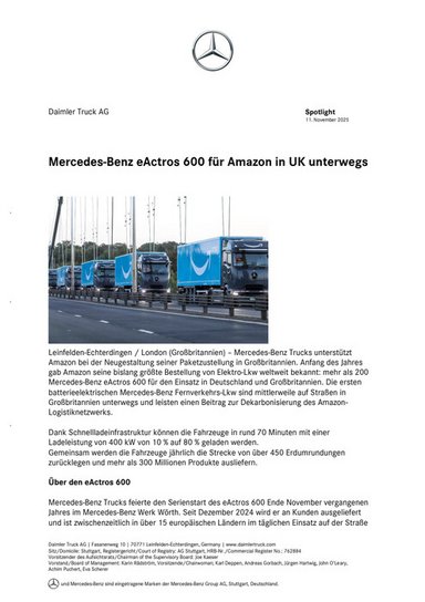 Mercedes-Benz eActros 600 für Amazon in UK unterwegs