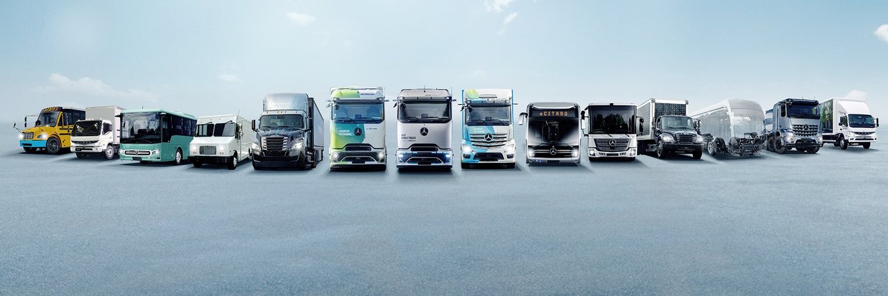 Daimler Truck ePortfolio Fahrzeuge im Family Shot