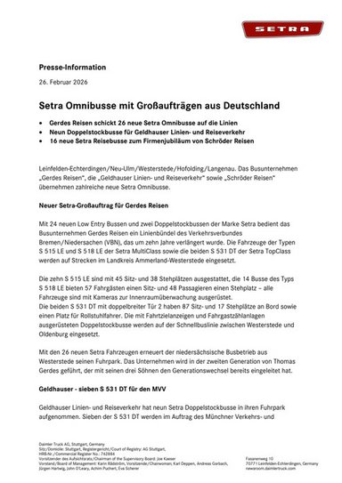 Setra Omnibusse mit Großaufträgen aus Deutschland