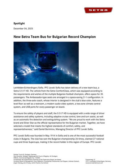 New Setra Team Bus for Bulgarian Record Champion