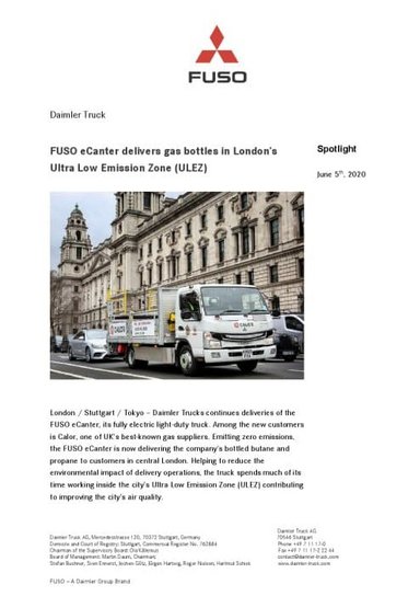 FUSO eCanter delivers gas bottles in London’s Ultra Low Emission Zone (ULEZ)
