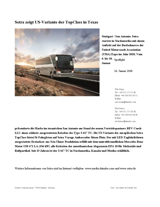 Setra zeigt US-Variante der TopClass in Texas