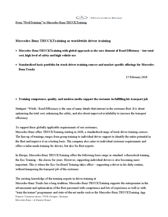 From "ProfiTraining" to Mercedes-Benz TRUCKTraining: Mercedes-Benz TRUCKTraining as worldwide driver training