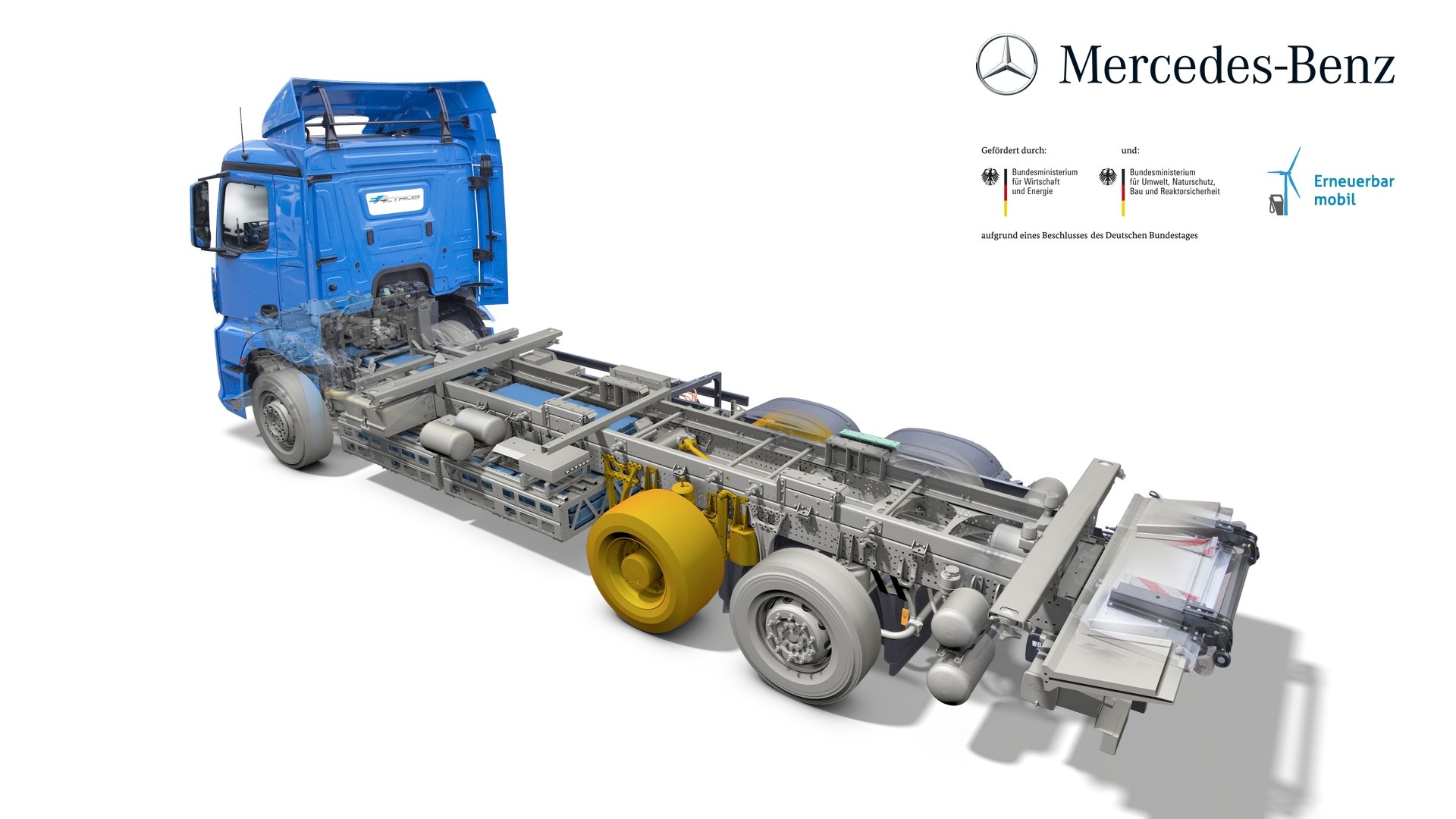 Technische Grafik Mercedes-Benz eActros Vollelektrische Mercedes-Benz Lkw für den schweren Verteilerverkehr: Nachhaltig, vollelektrisch und leise: Mercedes-Benz eActros geht 2018 in den Kundeneinsatz