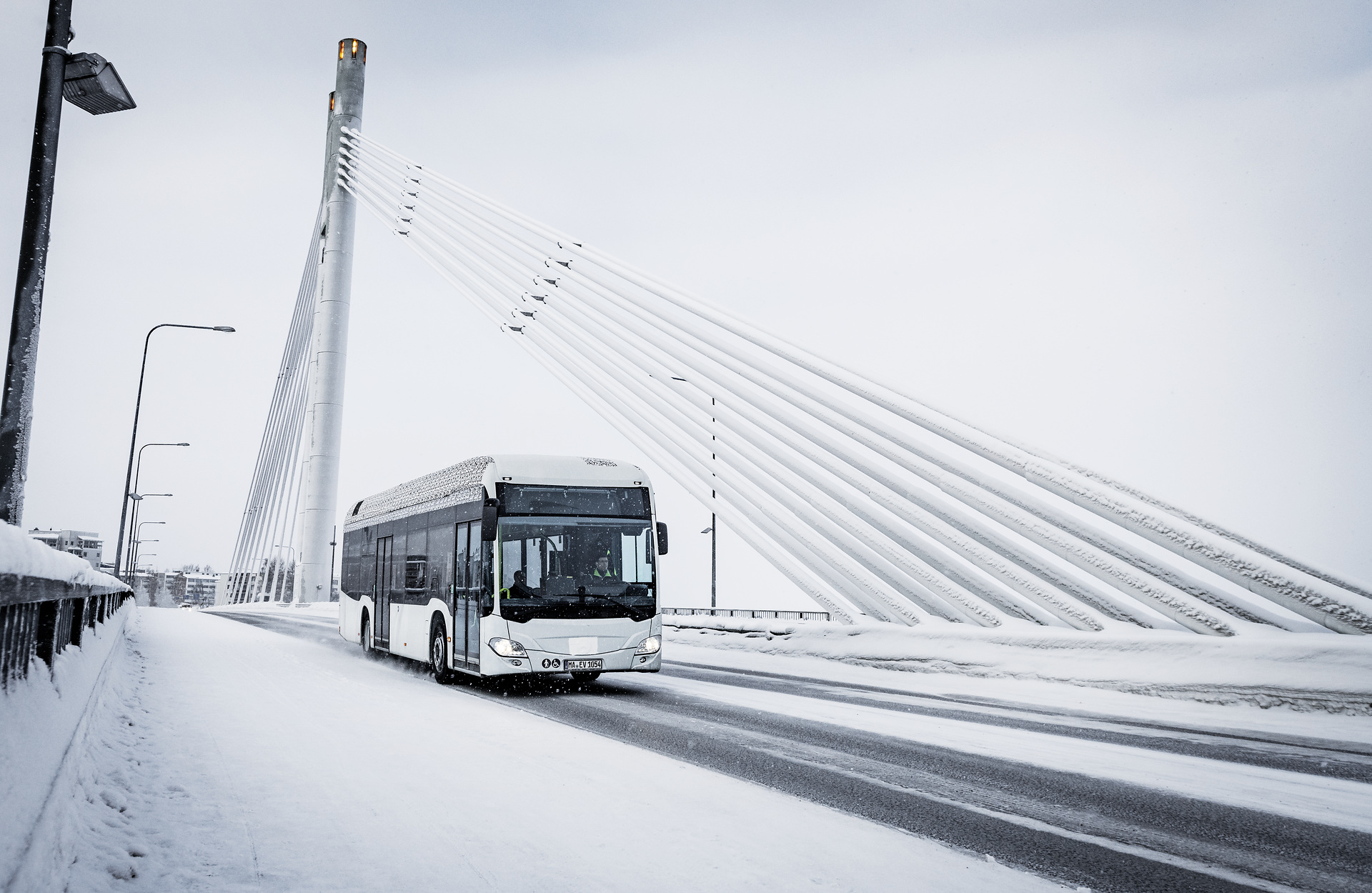 Mercedes-Benz Citaro mit vollelektrischem Antrieb, Exterieur, 2 x elektrischer Radnabenmotor, 2 x 125 kW, 2 x 485 Nm, Wintererprobung 2018, Finnland Mercedes-Benz Citaro mit vollelektrischem Antrieb