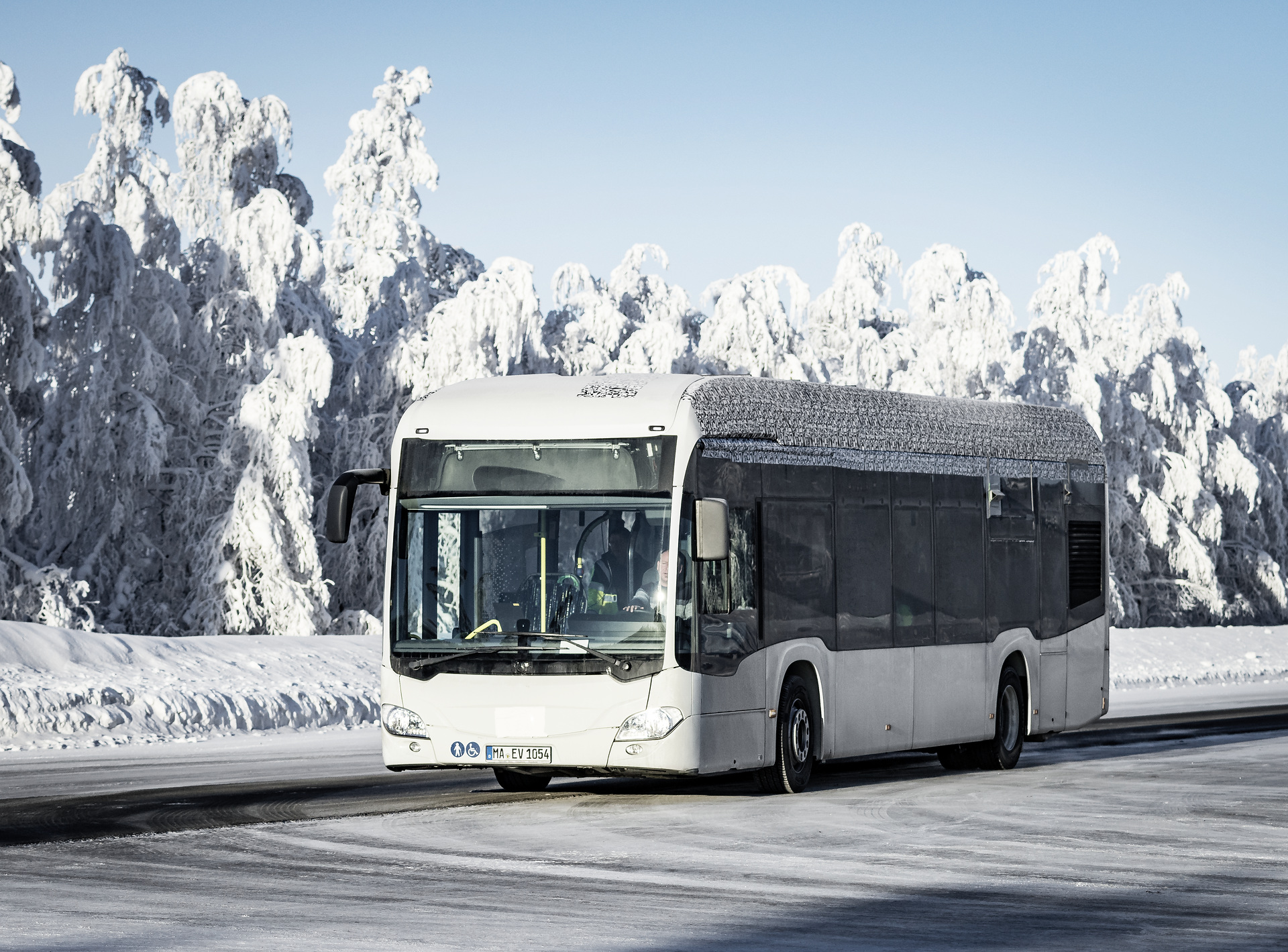Mercedes-Benz Citaro mit vollelektrischem Antrieb, Exterieur, 2 x elektrischer Radnabenmotor, 2 x 125 kW, 2 x 485 Nm, Wintererprobung 2018, Finnland Mercedes-Benz Citaro mit vollelektrischem Antrieb